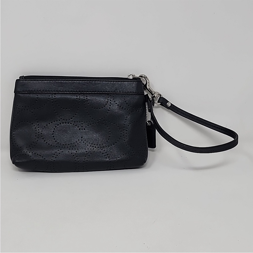 Coach Black Leather Signature Perforated Wrislet